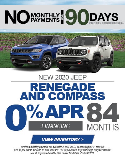 New 2020 Jeep Renegade and Compass: No monthly payments for 90 days